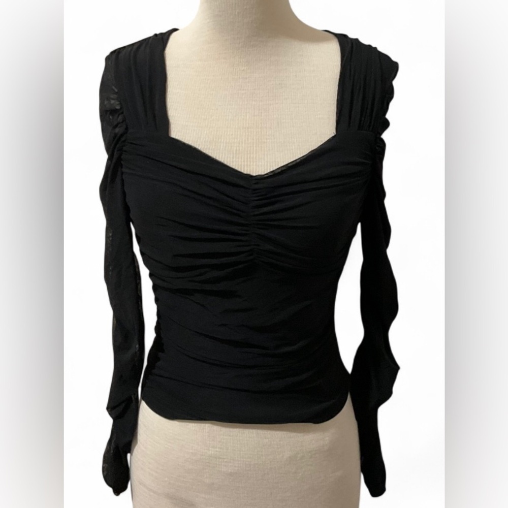 Fashion Black Ruched Cashmere Blend Long Sleeve Women's Sweater Size Small NWT